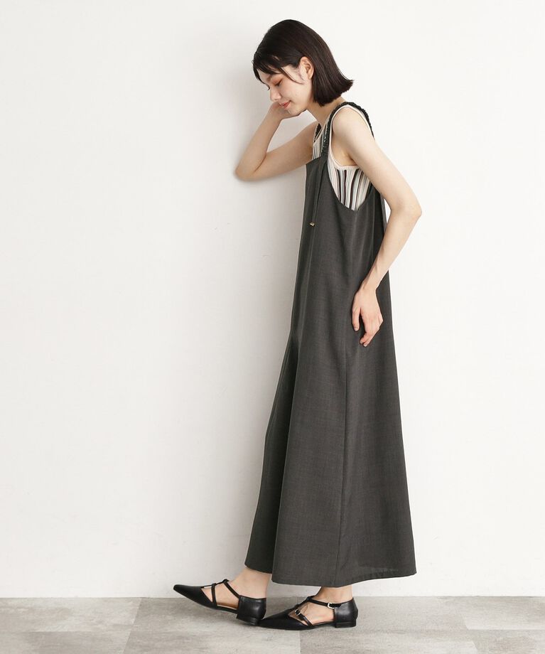 THE SHOP TK「ギャザーストラップ麻調ワンピース」|ワンピース|