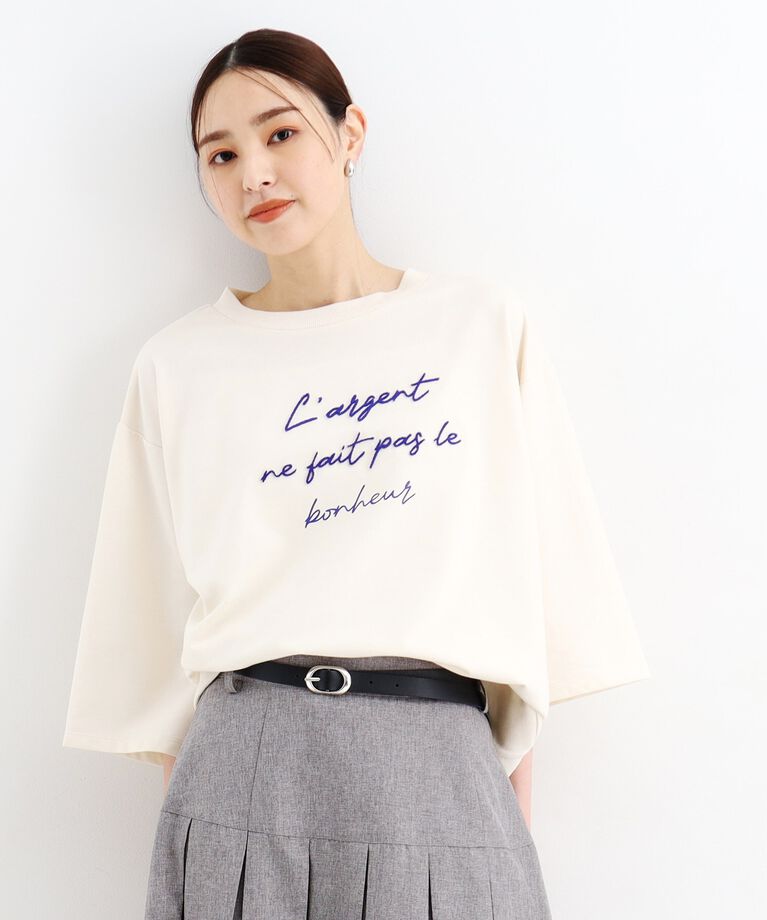 THE SHOP TK「【リラクシー/チュニック丈】6分袖裏毛刺繍プルオーバー/洗える」|Tシャツ・カットソー|ｱｲﾎﾞﾘｰ(004)