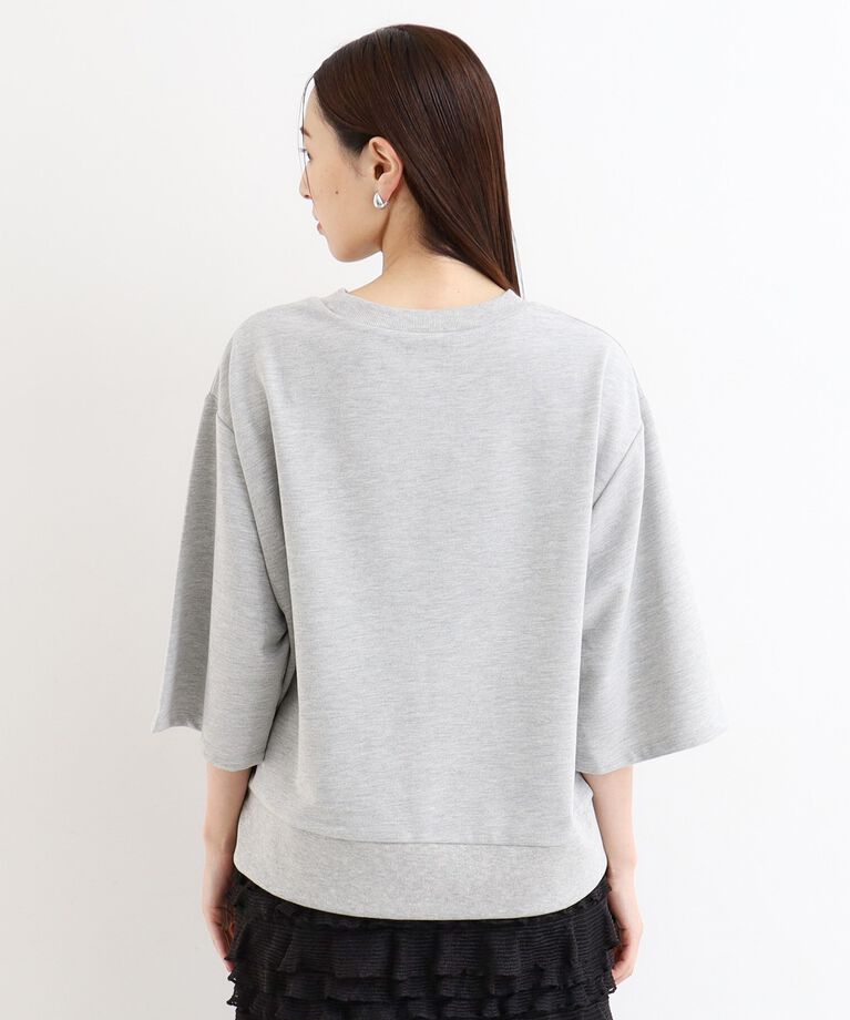 THE SHOP TK「【リラクシー/チュニック丈】6分袖裏毛刺繍プルオーバー/洗える」|Tシャツ・カットソー|