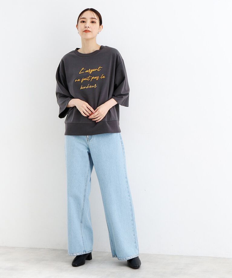 THE SHOP TK「【リラクシー/チュニック丈】6分袖裏毛刺繍プルオーバー/洗える」|Tシャツ・カットソー|