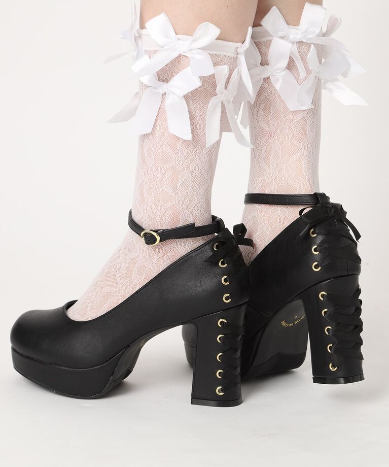 csT&P「厚底ストラップ付リボンレースアップパンプス」|パンプス|