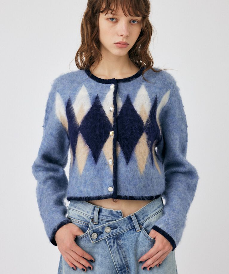 MOUSSY「ARGYLE SHAGGY カーディガン」|カーディガン|柄BLU5