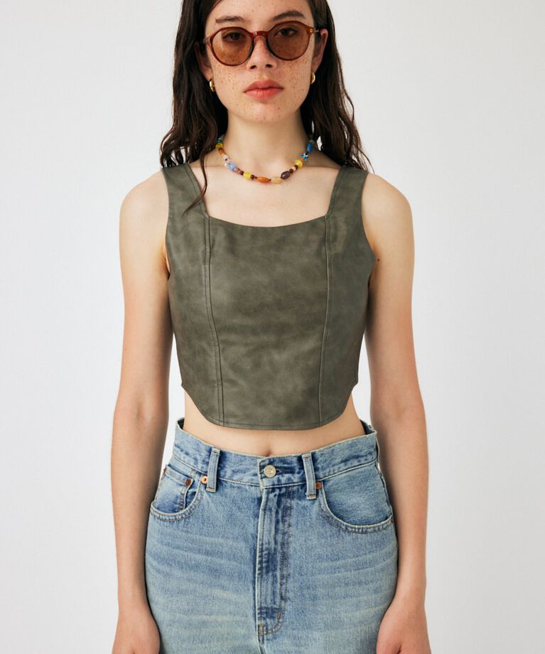 MOUSSY「F/LEATHER BUSTIER トップス」|キャミソール|