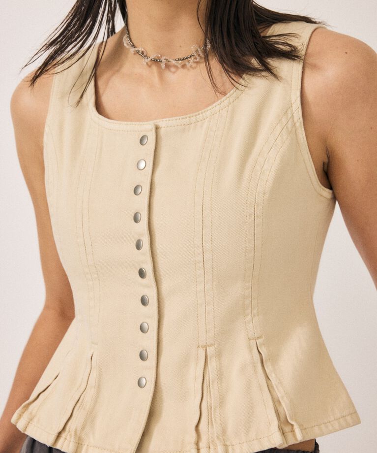 MOUSSY「BUTTON UP デニムトップス」|シャツ・ブラウス|L/BEG1