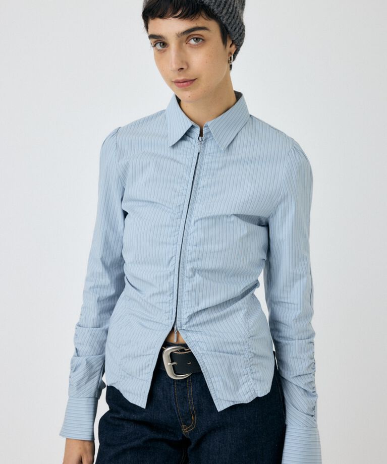 MOUSSY「ZIP UP WAIST SHAPE シャツ」|シャツ・ブラウス|柄BLU5