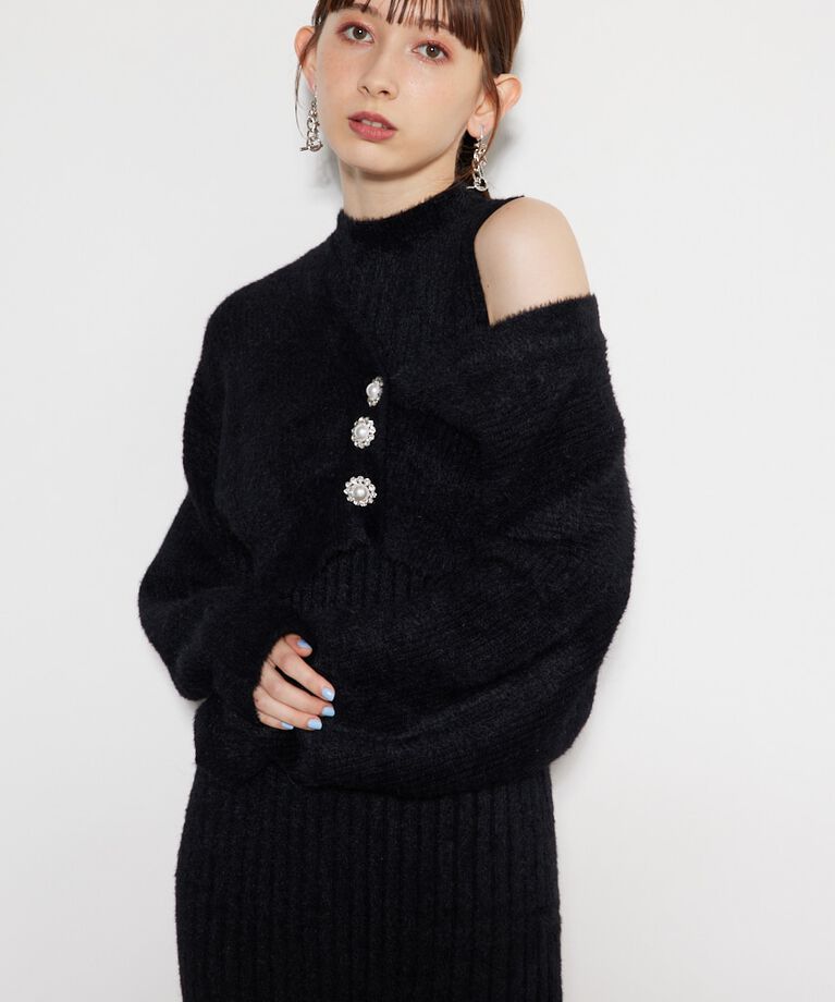rienda「ビジュー釦カーデSET Knit OP」|ワンピース|