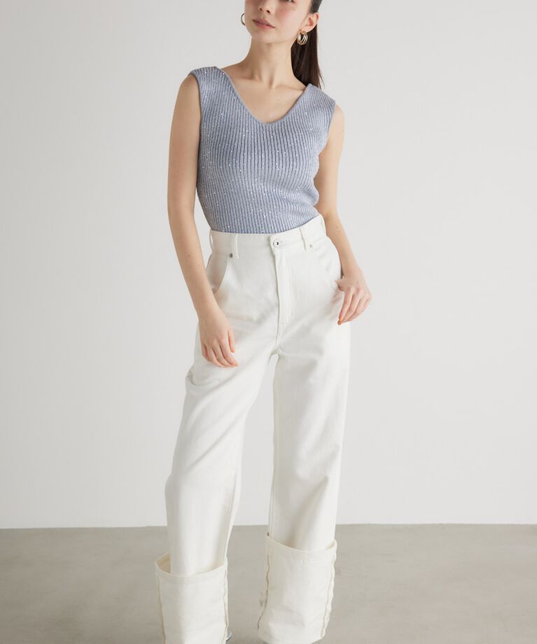 rienda「スパンコールVN Knit TOP」|タンクトップ|