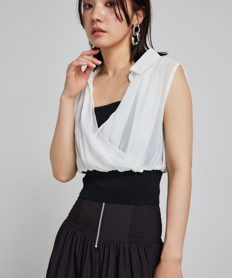 rienda「シフォンシャツレイヤードニットトップス」|シャツ・ブラウス|BLK