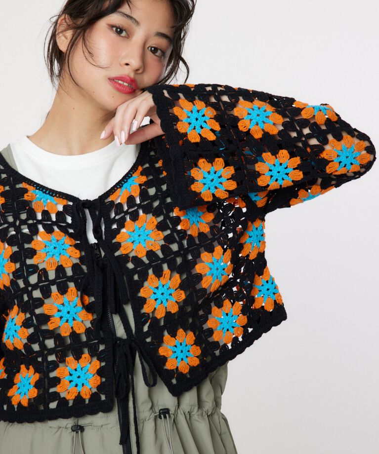 RODEO CROWNS「FLOWERクロシェニットボレロ」|その他|柄BLK5