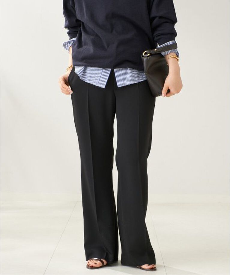 Plage「Matte Satin Semi Flare パンツ」|スラックス|ブラック