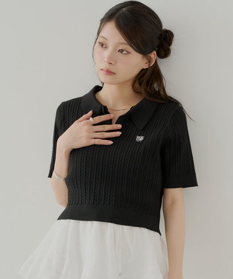  「【6色展開/セットアップ対応】レイヤードケーブル刺繍ポロニット」|ニット・セーター|