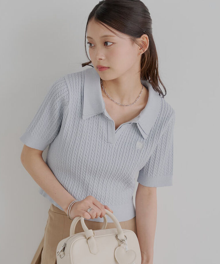  「【6色展開/セットアップ対応】レイヤードケーブル刺繍ポロニット」|ニット・セーター|