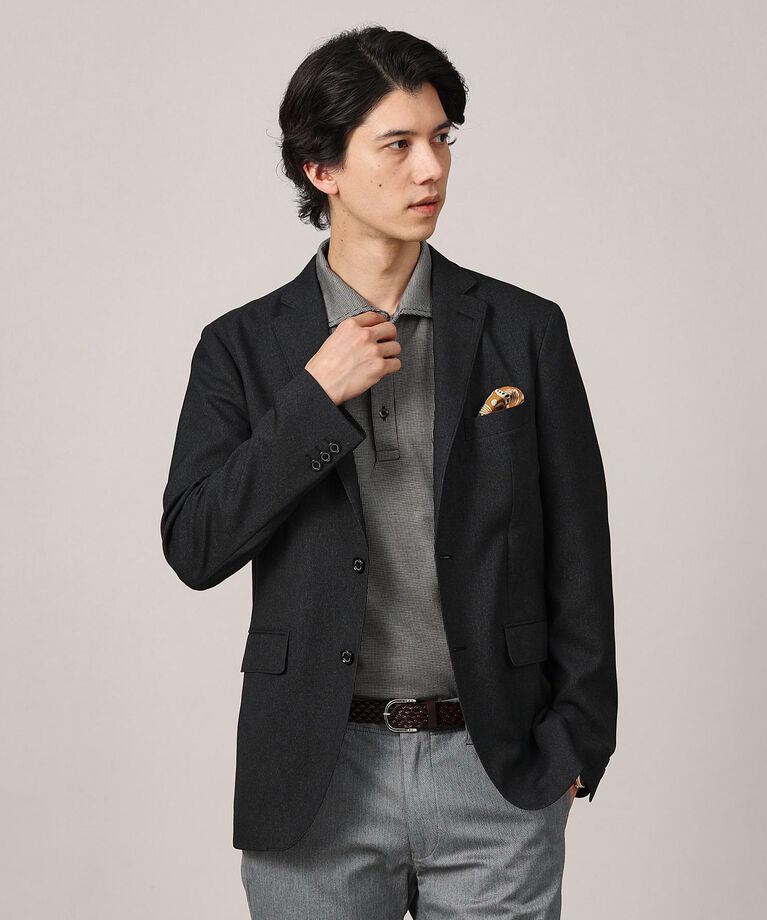 TAKEO KIKUCHI「【ONOFF/セットアップ対応】メランジ シャークスキン ストレッチジャケット」|テーラードジャケット|ディープグレー(01