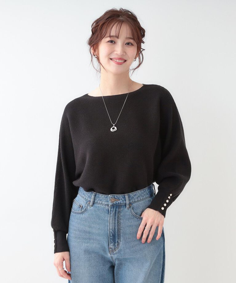 SHOO･LA･RUE「【洗える】大人の上品コーデに お袖ビジュー釦付きリブドルマンニット」|ニット・セーター|