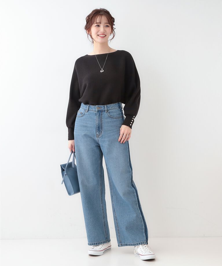 SHOO･LA･RUE「【洗える】大人の上品コーデに お袖ビジュー釦付きリブドルマンニット」|ニット・セーター|