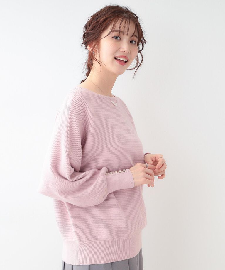 SHOO･LA･RUE「【洗える】大人の上品コーデに お袖ビジュー釦付きリブドルマンニット」|ニット・セーター|
