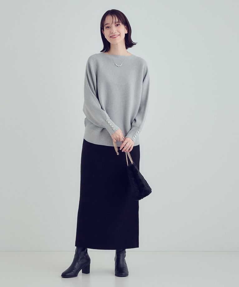 SHOO･LA･RUE「【洗える】大人の上品コーデに お袖ビジュー釦付きリブドルマンニット」|ニット・セーター|